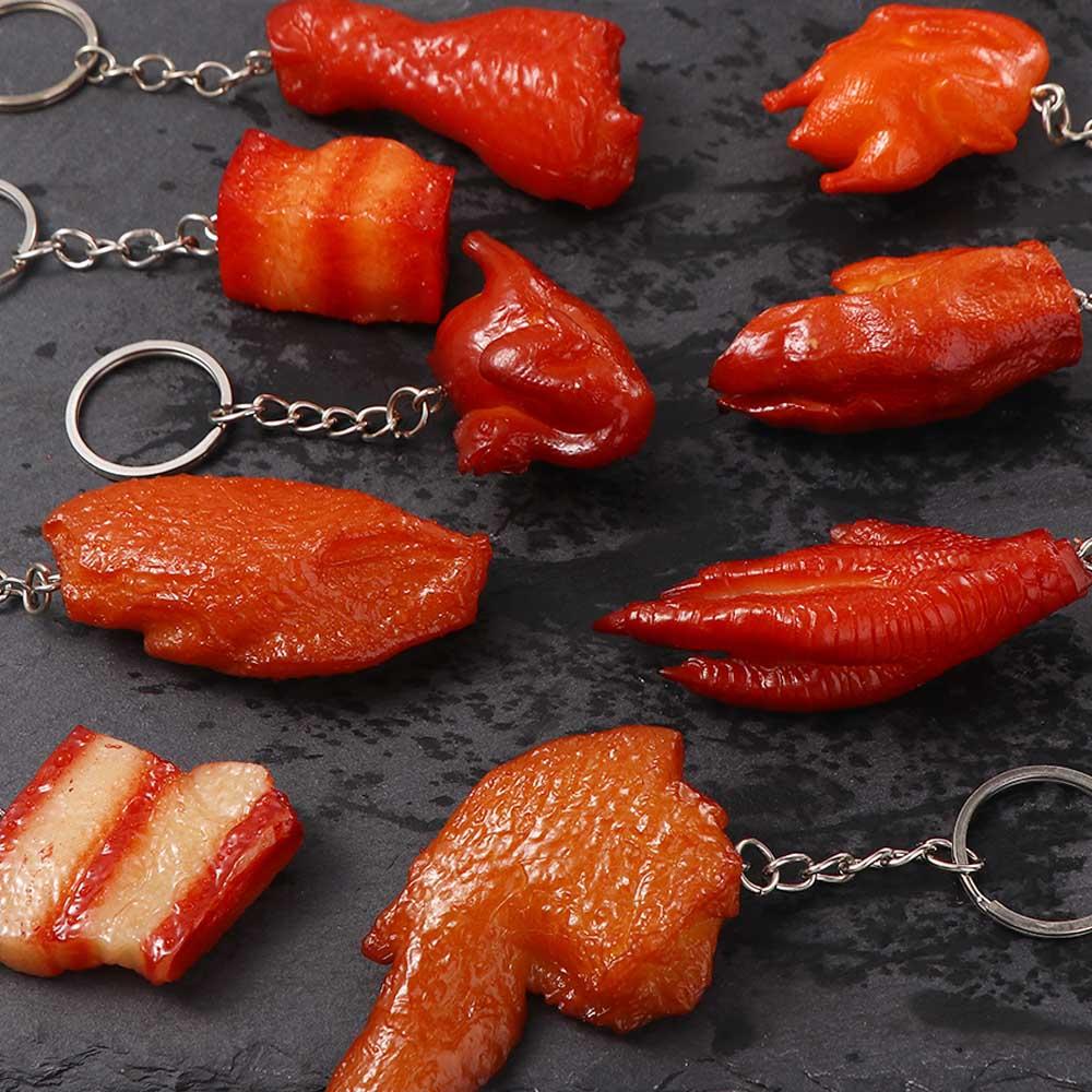 Wings Roast Chicken Simulation Food Keychains Bag Pendant Fashion Jewelry Fast Food Key Ring