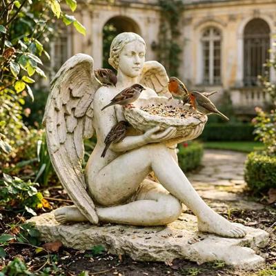 Göttinnenstatue Vogelhäuschen Retro Engelsfigur Garten-Vogelhäuschen Künstlerisches Außen-Vogelhäuschen für Terrasse Hinterhof Veranda Dekoration
