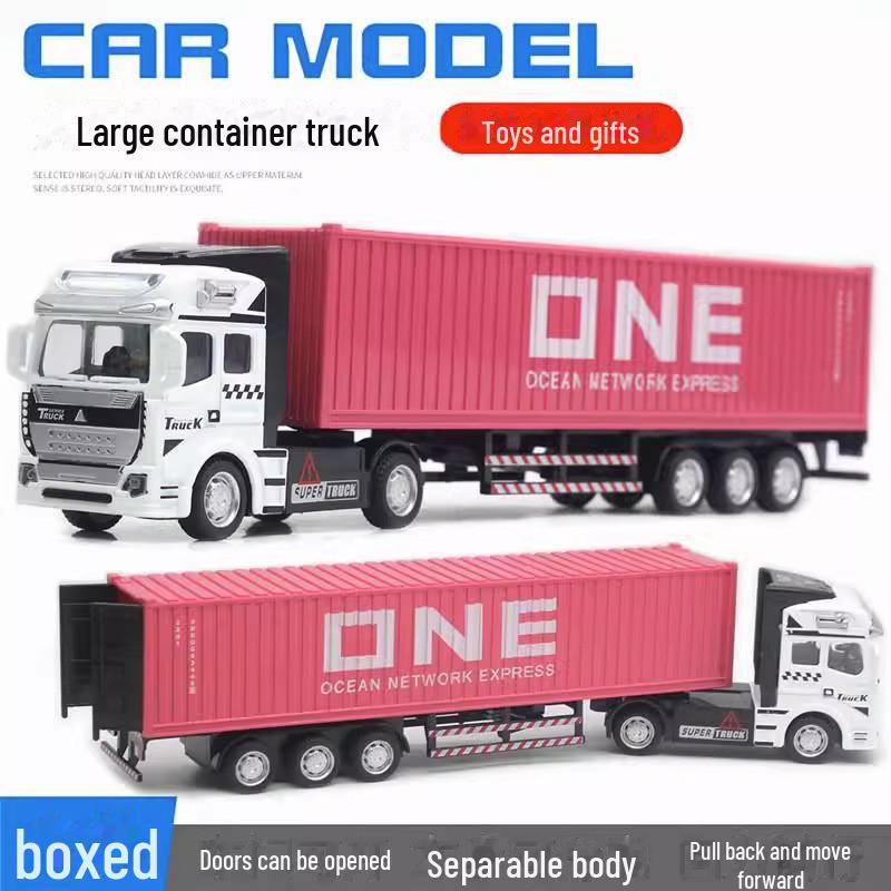Alloy Double-Decker Semi-Trailer Pull-Back Toy Truck with Flatbed Trailer