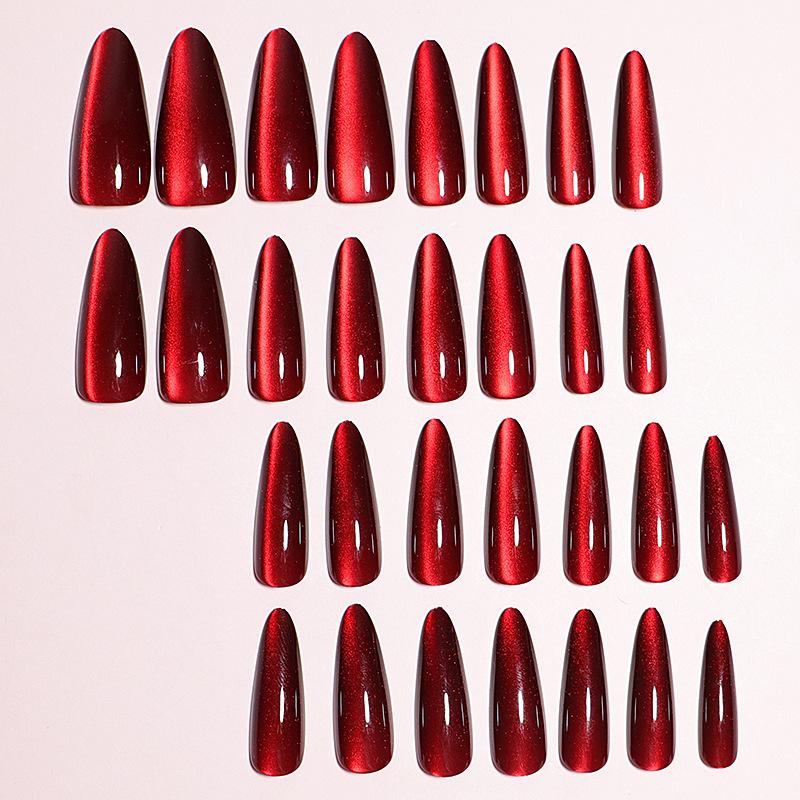 

30 Pieces Press On Nails Set Long Almond Shape Cat Eye Design with Clear Jelly Glue Included for Easy Application and Durable Wear One Size
