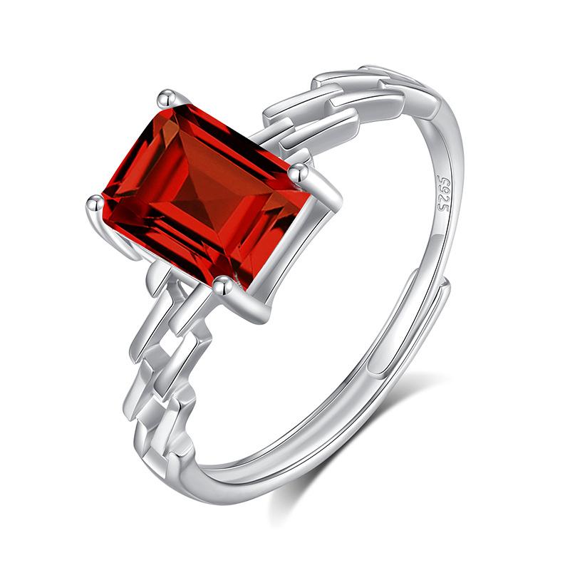 S925 Silber 6*8 Kristall Offener Ring, Mehrere Farben, Verstellbarer Europäischer Stil Band, Tägliches Schmuckgeschenk für Frauen