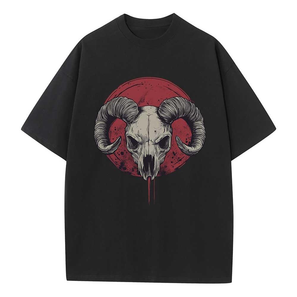Cotton T Shirt Graphic Tees Baggy Dropped Shoulders Oversized Short Sleeve Design Clothes Ram Skull Graphic Unisex Tops