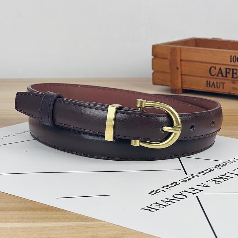 

Vintage Womens Thin Waistband For Jeans With Slim Width And Classic Pin Buckle коричневий