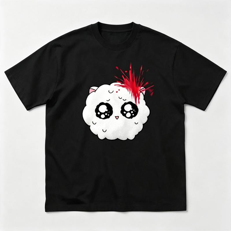 Kawaii Cartoon Face Print T Shirt Breathable Cotton Short Sleeve Unisex Trendy Streetwear Casual Top for Anime Style Fans
