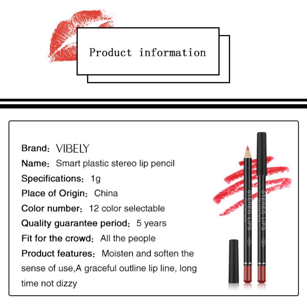 VIBELY Matte Non-Stick Lip Liner Lipstick 12 Shades Brown Outlining Lip Pencil Makeup
