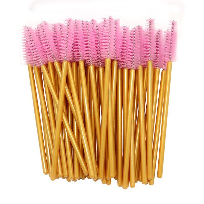 Disposable Gold Rod Eyelash & Eyebrow Brush Set: Comb, Mascara, Spiral Brush for Extensions