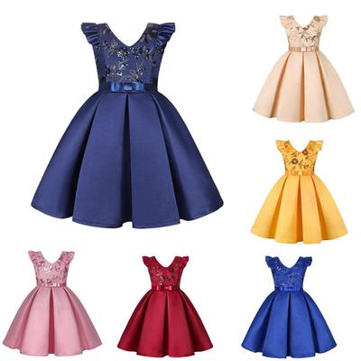Vestido de princesa elegante com lantejoulas 2024 e mangas esvoaçantes - Traje de festa de festival europeu e americano para meninas