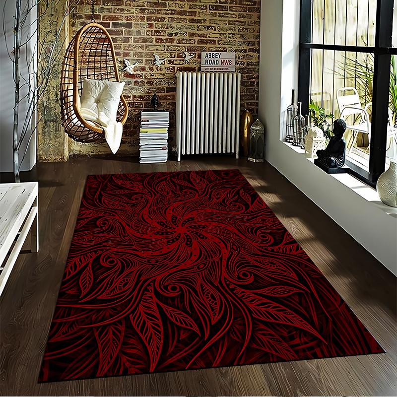 Red Black Floral Swirl Pattern Carpet for Bedroom or Living Room Decor Suitable for use as an anti-slip for living room bedroom sofas