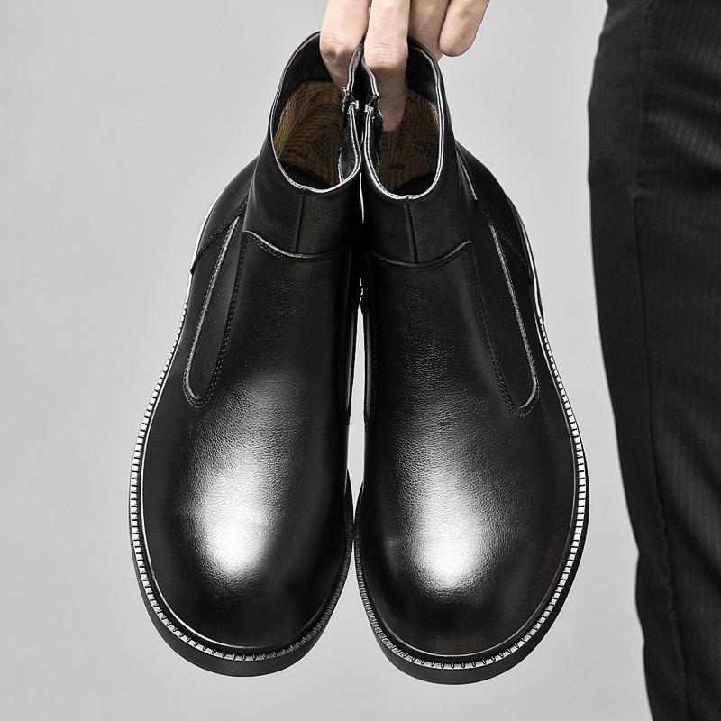 Luxury Genuine Leather Thick-soled Mens Boots Vintage Style High Top Dress Shoes Fashion Casual Leather Chelsea Ankle Boots