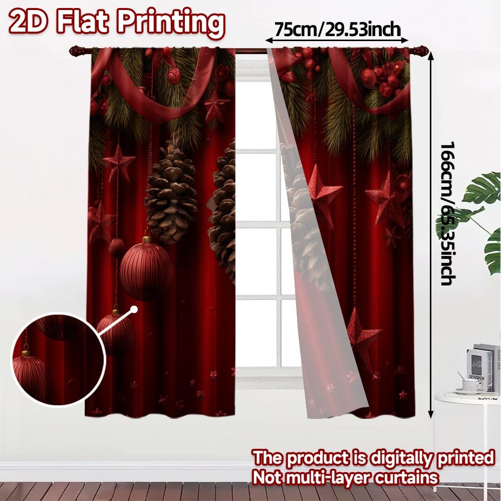 2D-Flachdruck JIT 2-teilige Vorhänge (Ohne Stange) Festliche Kieferndekoration Moderne Druckvorhangstoffe Vorhangstoffe Geschenke Verwendung für