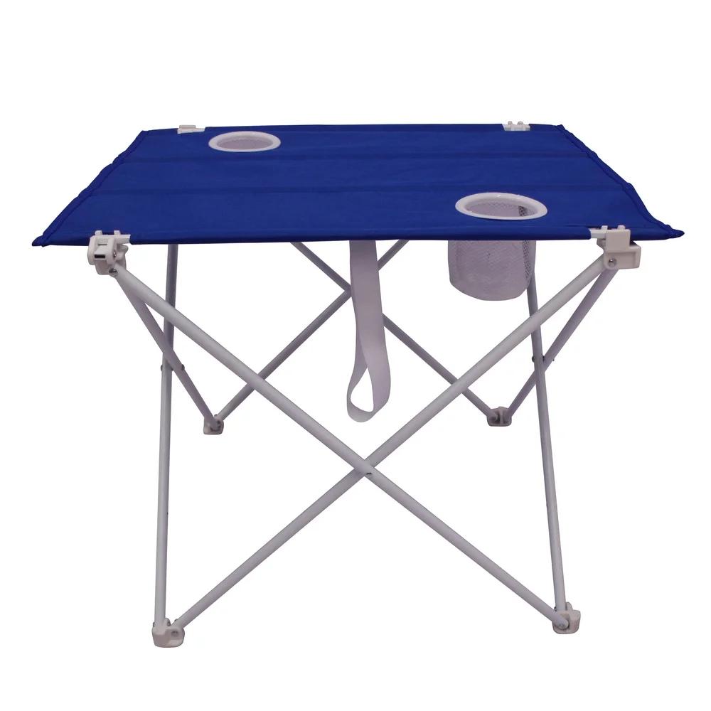 Foldable Portable Beach Table with Rust Resistant Steel Frame Weather Resistant Top and Drink Holders Ideal Camping Picnic