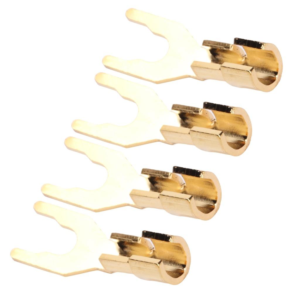4PCS 45 Degree Fork Spade Speaker Connector Pure Copper Fork Speaker Wire Connector  For Amplifiers