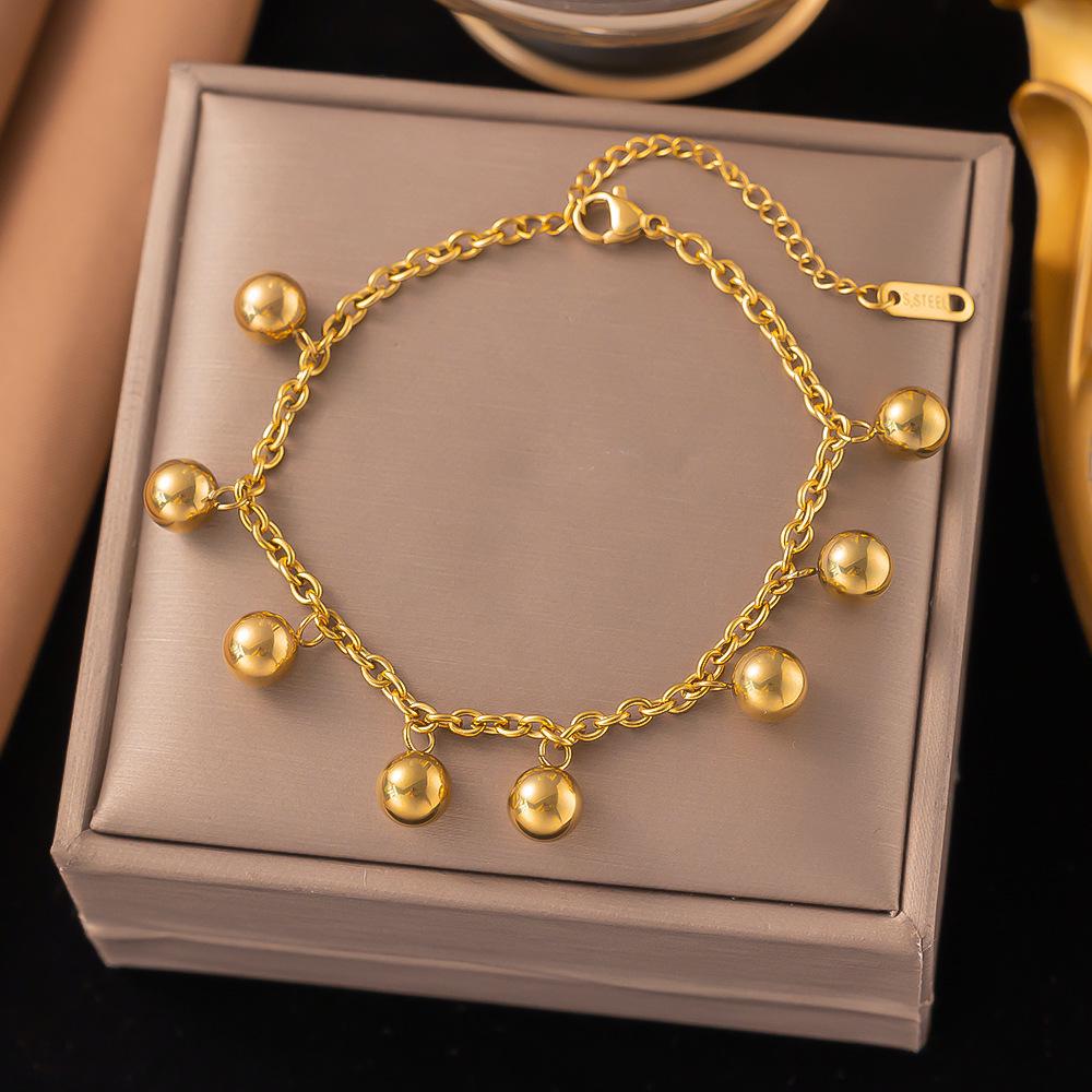 Подвеска-ожерелье из титановой стали с золотыми бусинами: Элегантная, Нелиняющая, Легкая Роскошь Женская Цепочка на Ключицы