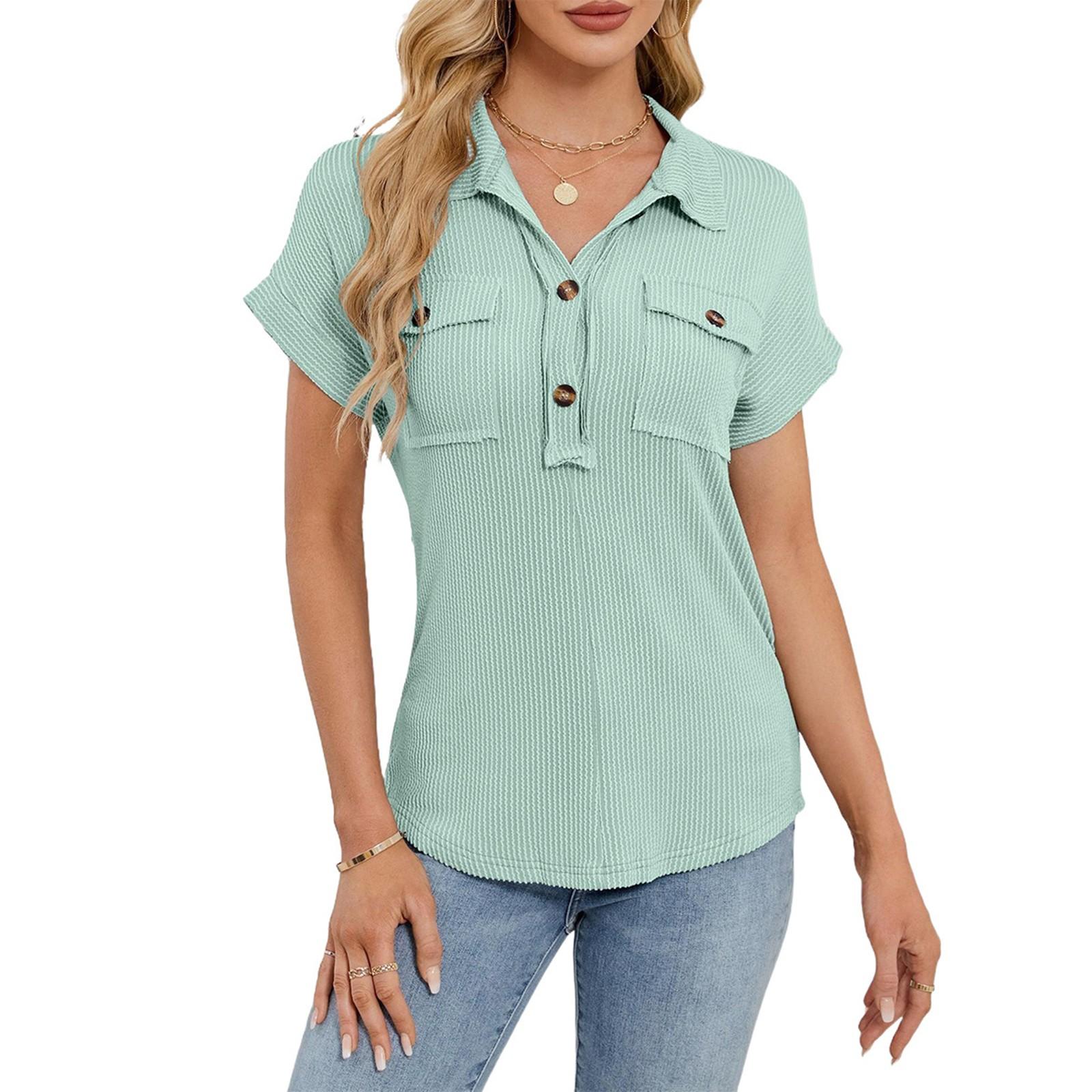 

Женская мода однотонный кардиган с карманом на лацкане и короткими рукавами, повседневная футболка M