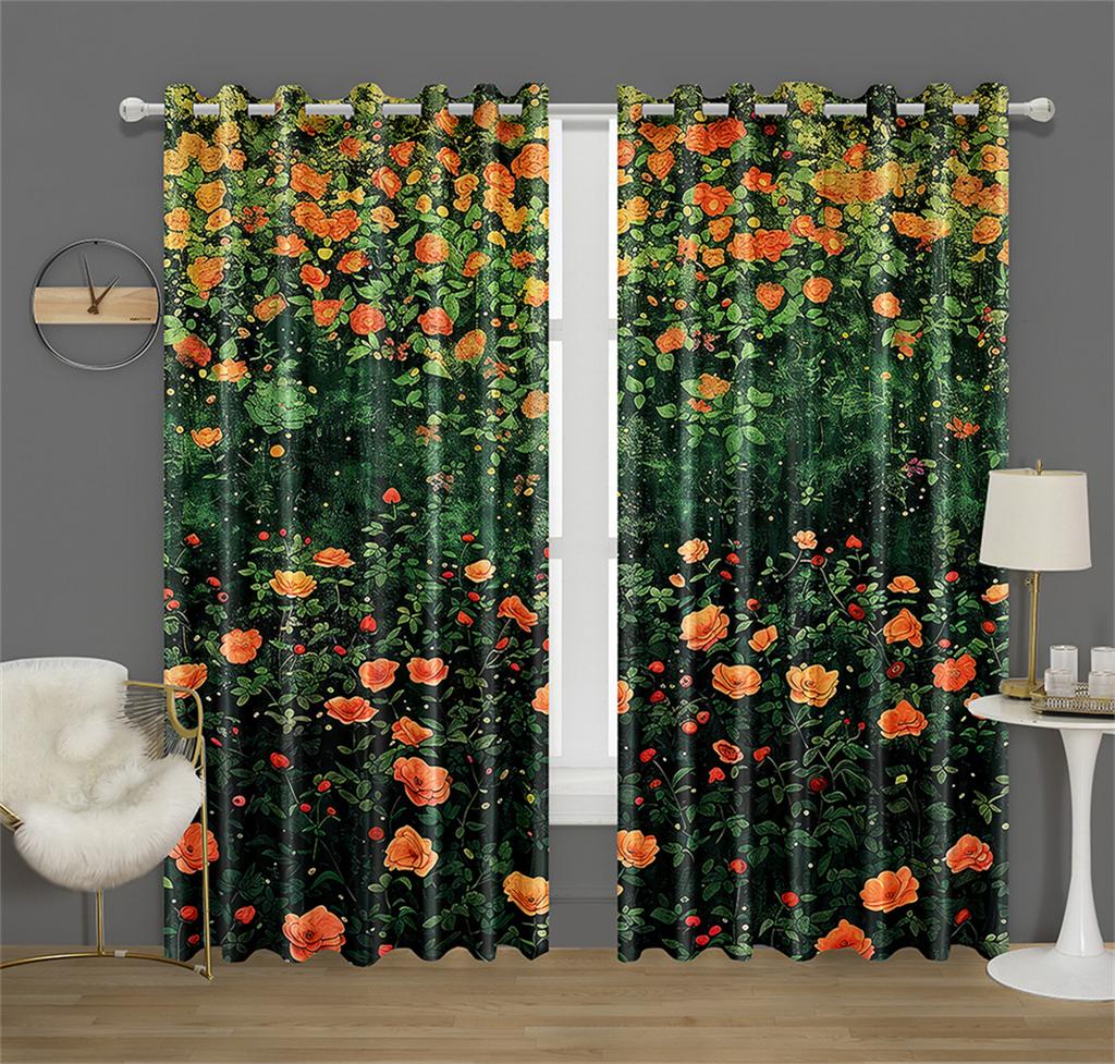 Beautiful floral Beauty model curtains green wall scenery curtains suitable for living room office kitchen decoration 2 pcs