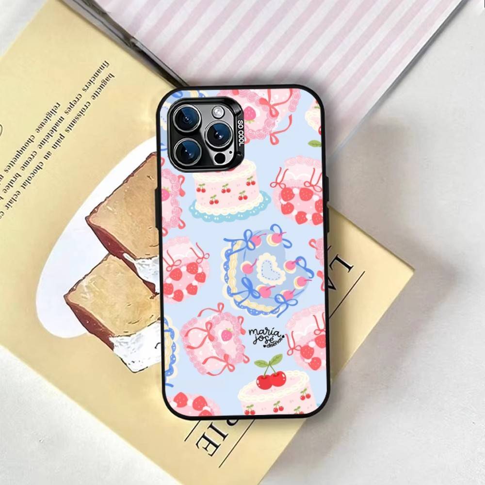 Cream Strawberry Cake Cute Phone Case For iPhone 17,16,15,14,13,12,11 Plus,Pro Max,XS,Colorful Silver Phone Case Funda Cover