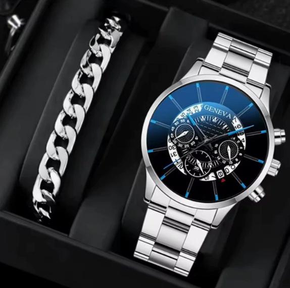 Popular Watch Men'S Set Gift Large Dial With Calendar Steel Belt Men'S Watch Business Luminous Watch