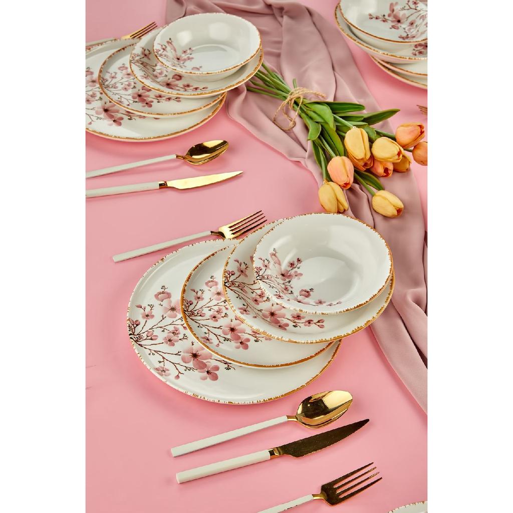 Sakura Flower Luxury Ceramic 18 Piece Dinner Set, Dinner Set For 6 Persons