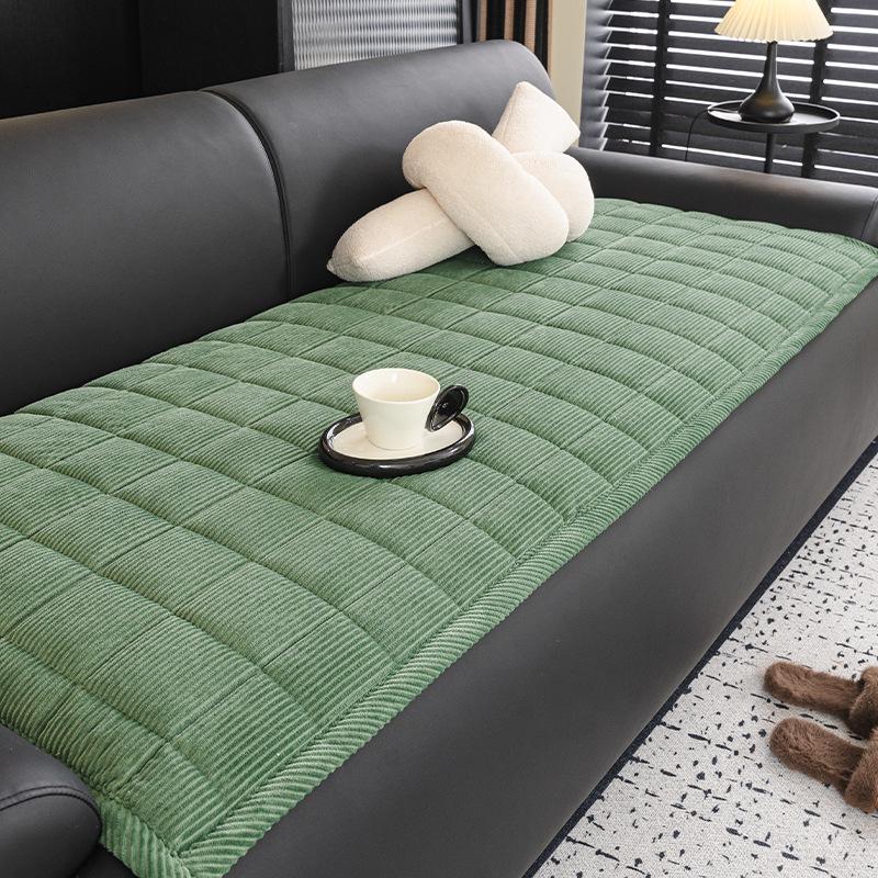 2025 Modern Minimalist Non-Slip Seat Cushion New Corduroy Grid Quilted Sofa Mat Winter Warm Thickening Plush Cushion Universal