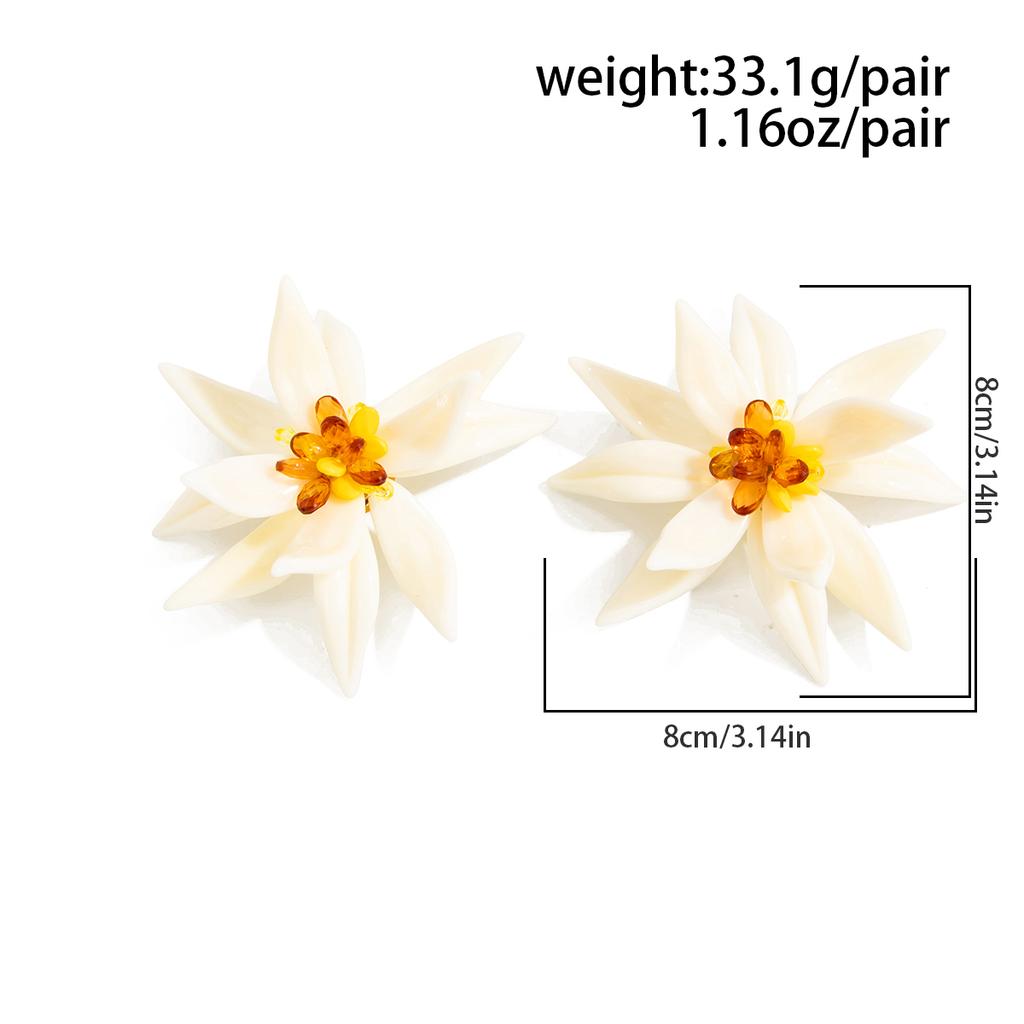 Ingemark Vintage Creative CCB White Big Flower Stud Earrings Women Trendy Geometric Pierced Earring New Year Jewelry Accessories