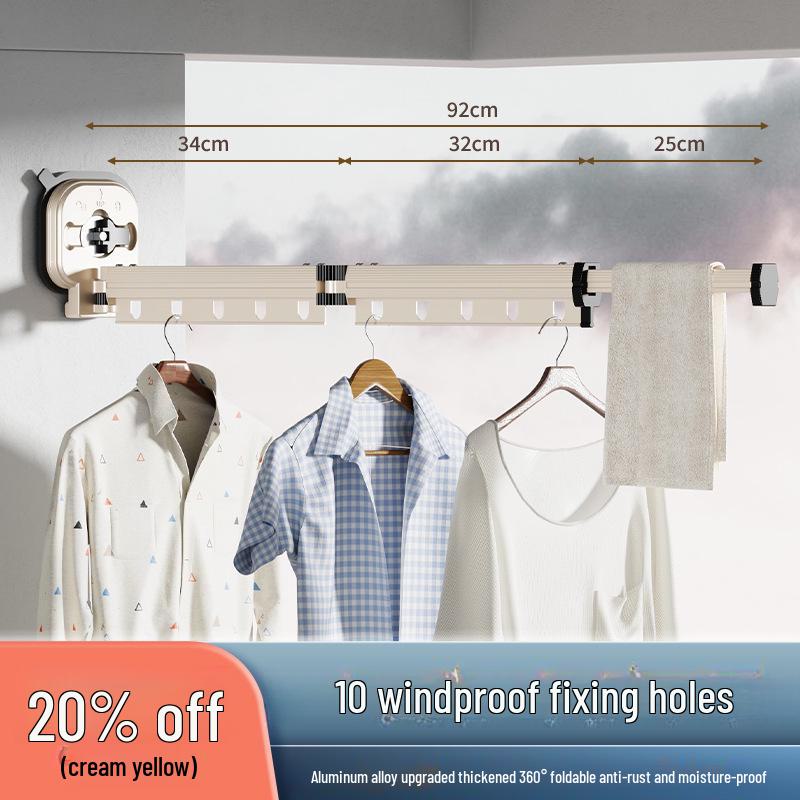 "Punch-Free Suction Cup Folding Clothes Rack - Telescopic Invisible Balcony Rod"