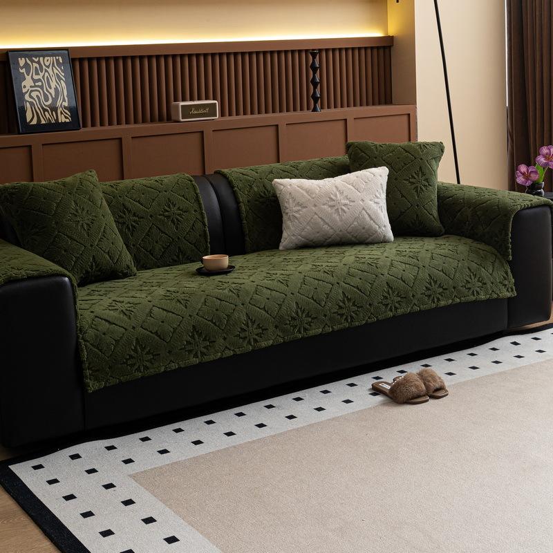 Retro High-End Straight Row Sofa Cushion Autumn And Winter Plush Leather Sofa Special Seat Cushion Fixed Non-Slip Cover Cover Cloth