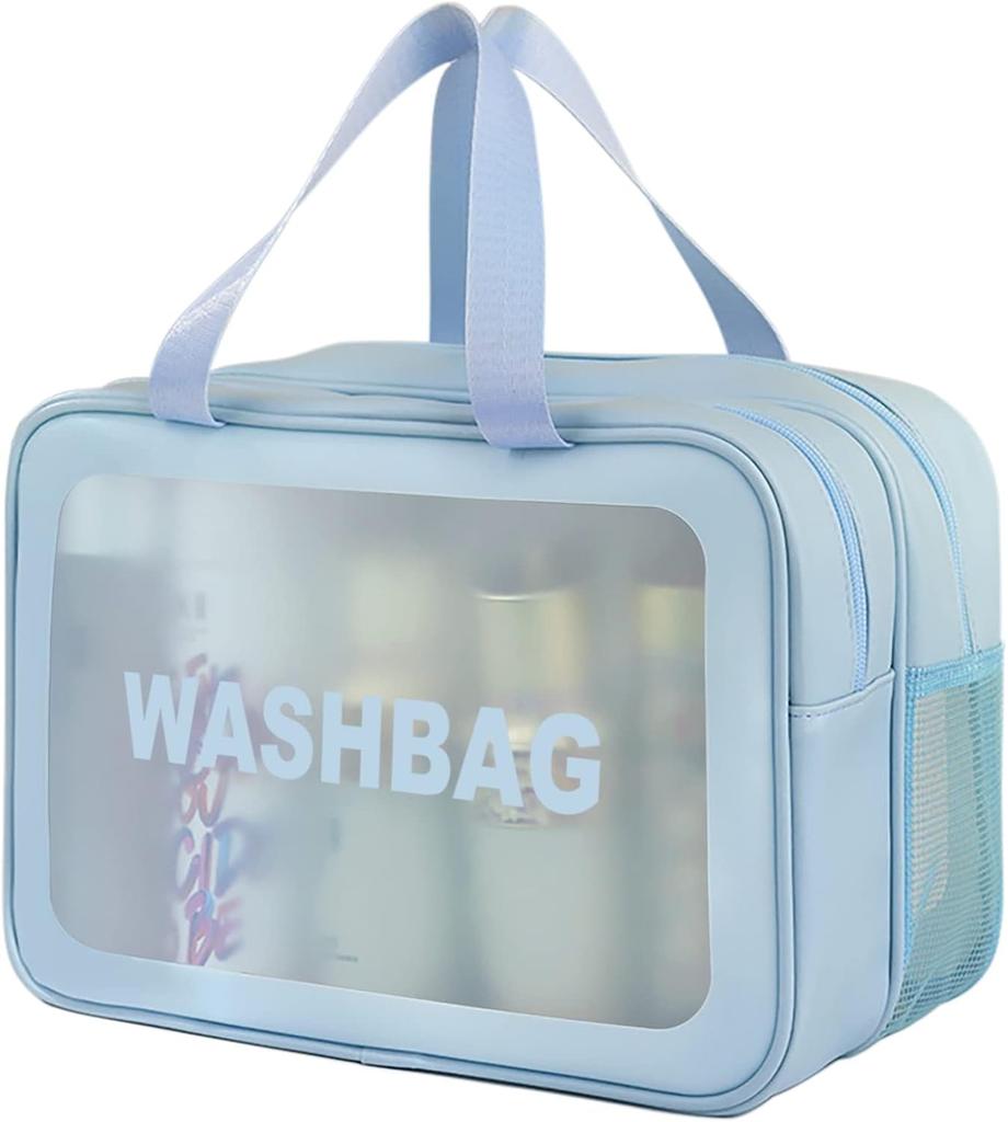 Dubbele transparante PU make-uptas met scheiding voor nat en droog, draagbare waszak, cosmetica opbergtas, reis-, fitness-, zwembenodigdheden