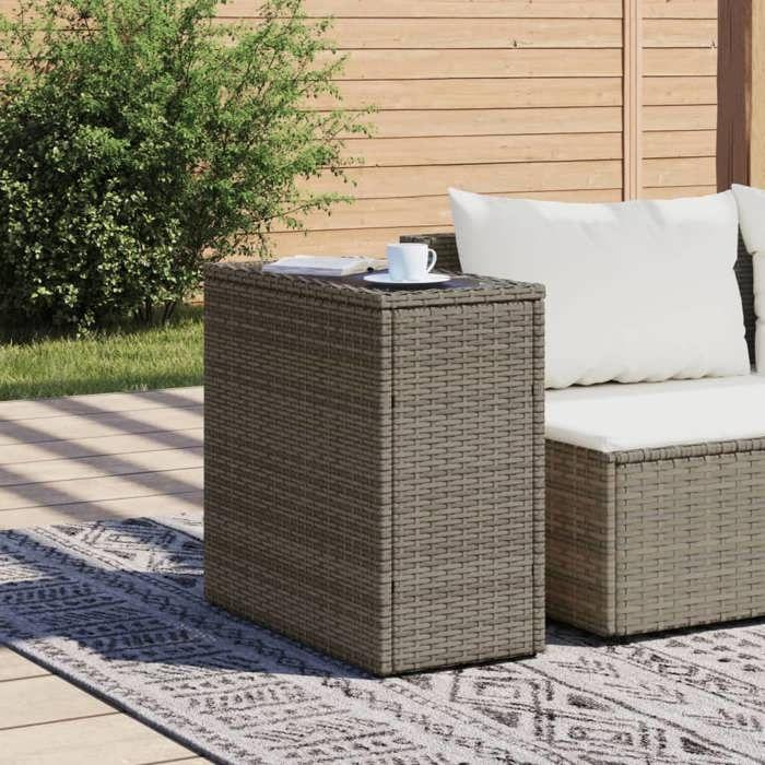 VidaXL Table d'appoint de jardin avec dessus en verre gris rotin 366133