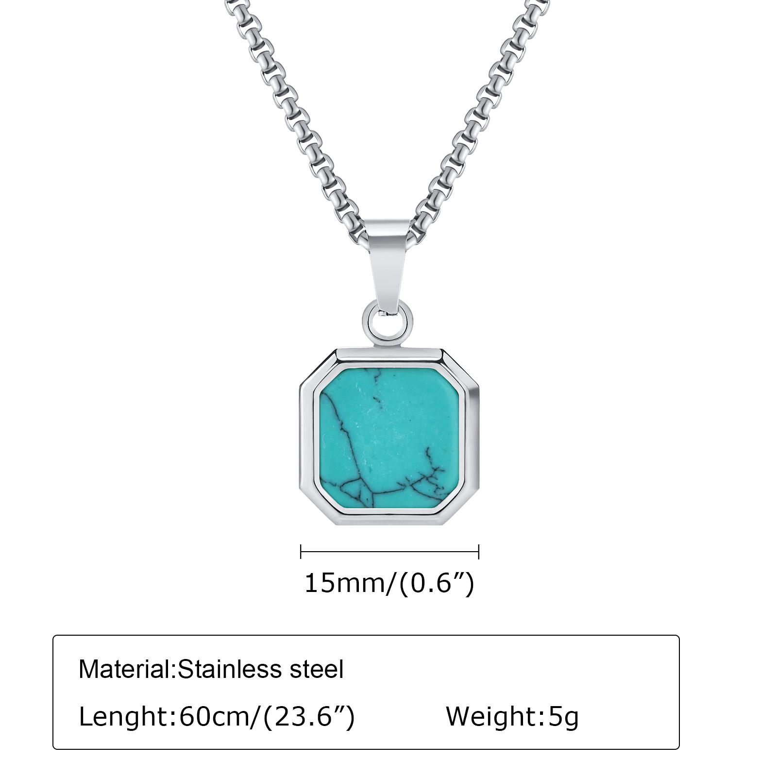 

Man Necklaces Stainless Steel Jewelry Square Natural Stone Stylish Punk Geometric Polygon Pendant Boy Valentine s Day Gift