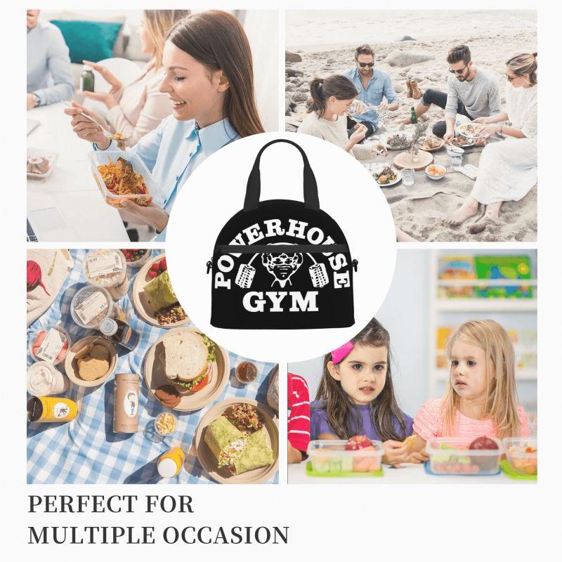 Powerhouse Gym Logo Print Thermal Lunch Bag with Adjustable Shoulder Strap Insulated Lunch Box Reusable Portable Bento Tote Bag