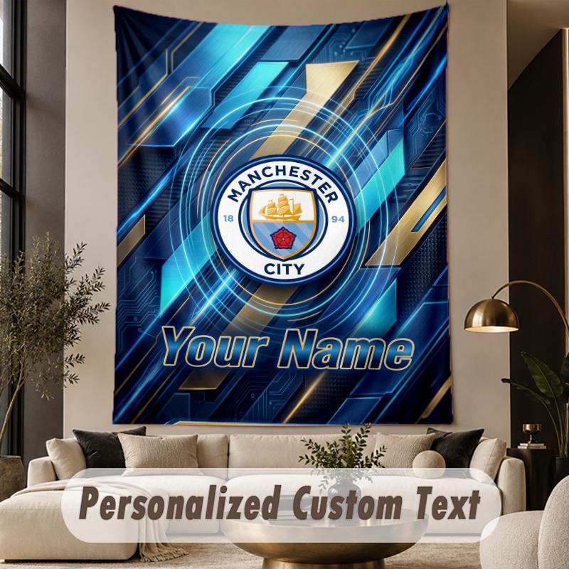 Custom Text Tapestry Manchester City Print Wall Tapestry Indoor Living Room Wall Decor