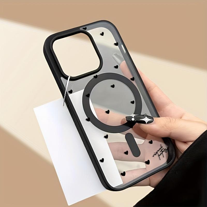 For Wireless Charging Magnetic Phone Case for iPhone 17 13 12 14 15 16 Pro Max 11 16E 16 Plus 17 Air With Black Love Heart Cover