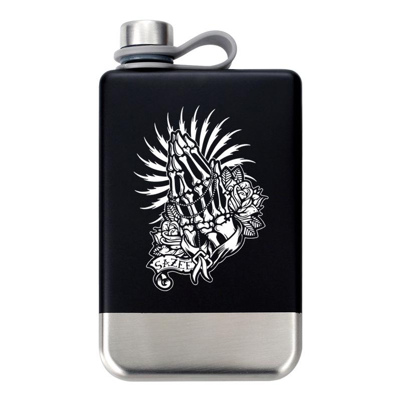 Silver Green Black White Whiskey Flask - Portable, Food Grade 304 Stainless Steel