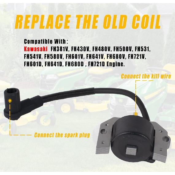 2Pcs Ignition Coil 21171-7034 Compatible With Kawasaki FH381V FH430V FH480V FH500V FH531 FH541V FH580V FH601V FH641V FH680V FH721V FH601D FH641D