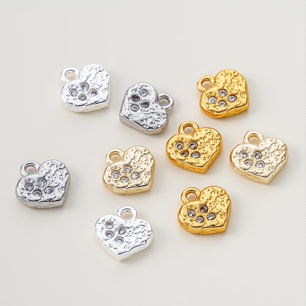 2Piece 14/18K Gold Color Plated Copper Heart Shape Pendants with Zircon for DIY Bracelet Necklace Jewelry Making Accessories