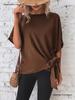 Summer Women's Solid Color Batwing Sleeve Knot Hem Loose T-shirt