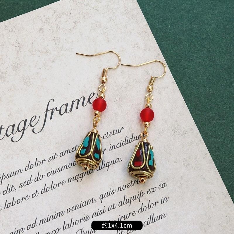 

Ретро нишевый дизайн Непальские экзотические тибетские серьги женственность простота индивидуальность ручная работа