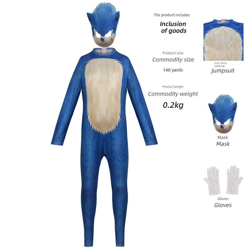 Halloween Cosplay Costume Sonic the Hedgehog Sonic Kid Cosplay Character Costume Stage Performance Outfit Sonic (Blue) 110