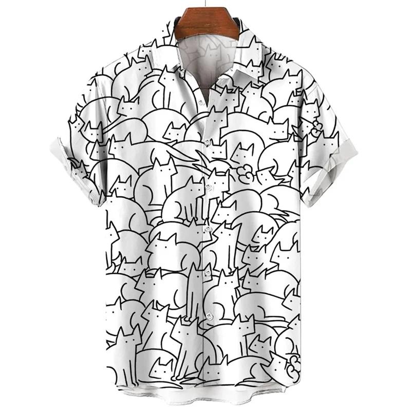 Neues Kawaii 3D Cartoon Anime Katzen Print Hemd für Herren Coole Designs Kurzarm Knopf Hawaiianische Hemden Urlaubs Strand Tops Bluse