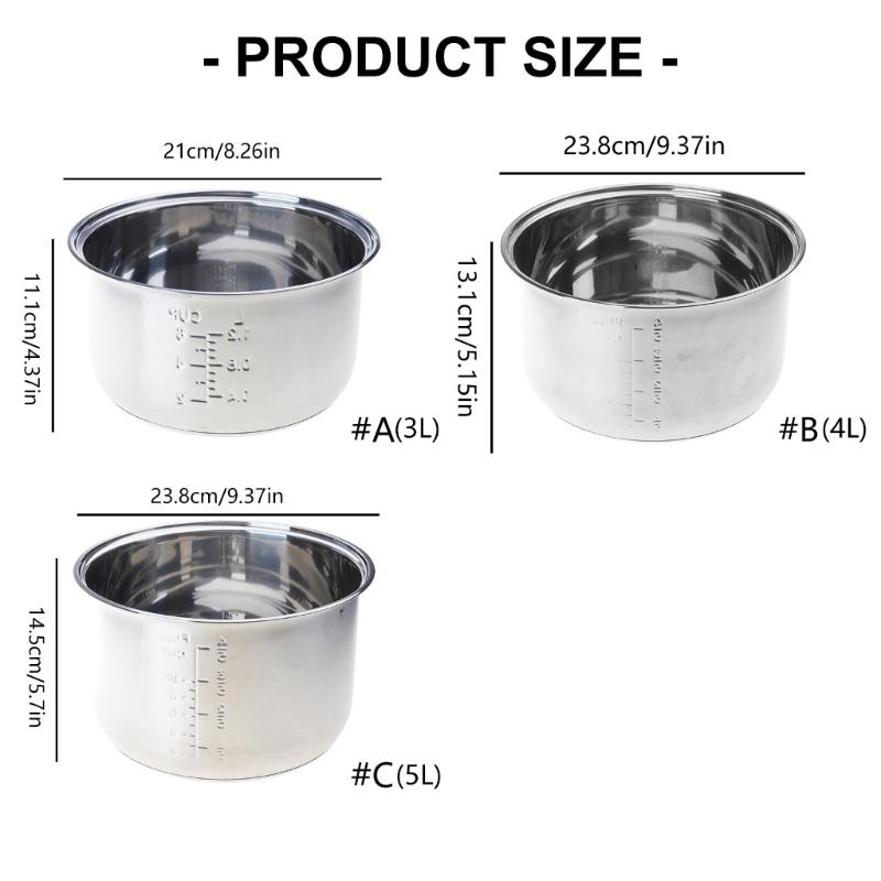Food Grade Stainless Steel Replacement Inner Pot for Rice Cooker Nonstick Pan Inside Bowl with Heat Conductive Base