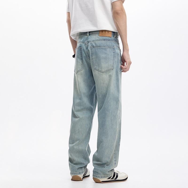 New Spring and Summer Men's Loose Straight American Tennis Stretch Light-colored Jeans