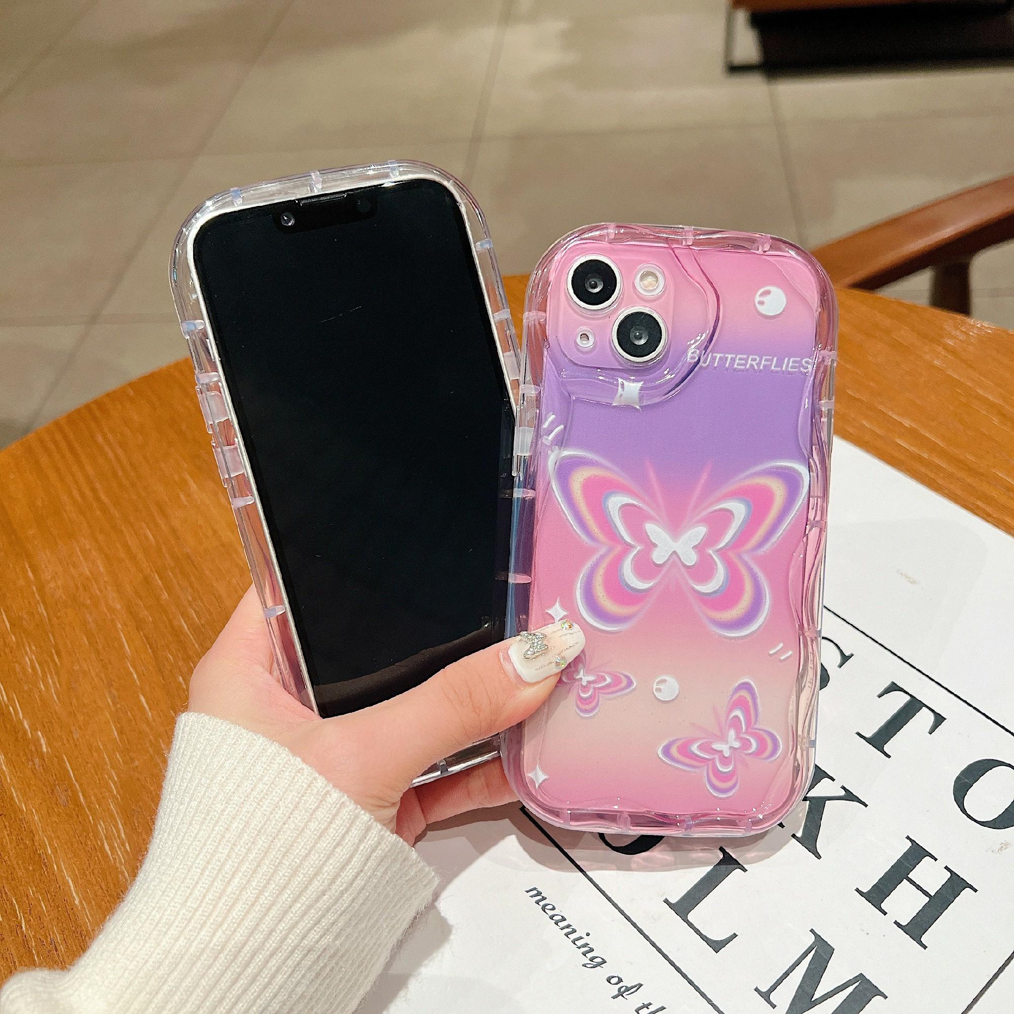 

For iPhone 14 Back Case Soft TPU Pattern Printing Back Phone Cover Colorful Butterflies