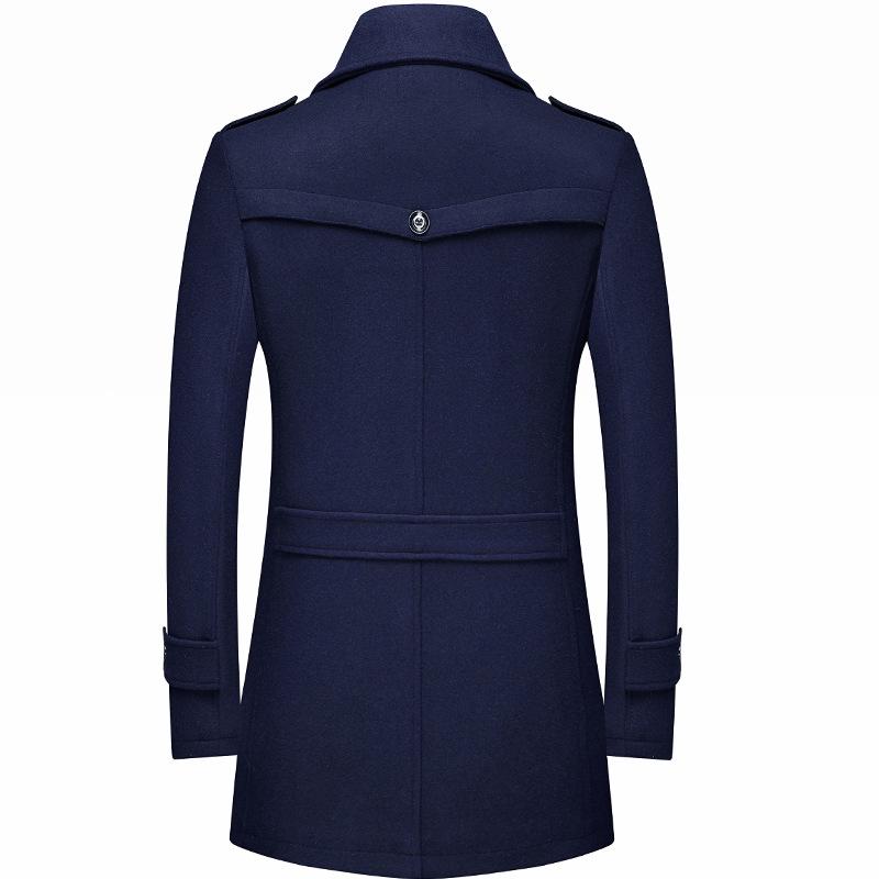 Men's Wool Trench Coat with Scarf Collar, Mid-Length