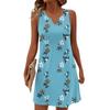 Women Summer Dresses V-Neck Print Sleeveless Sundress Casual Dress