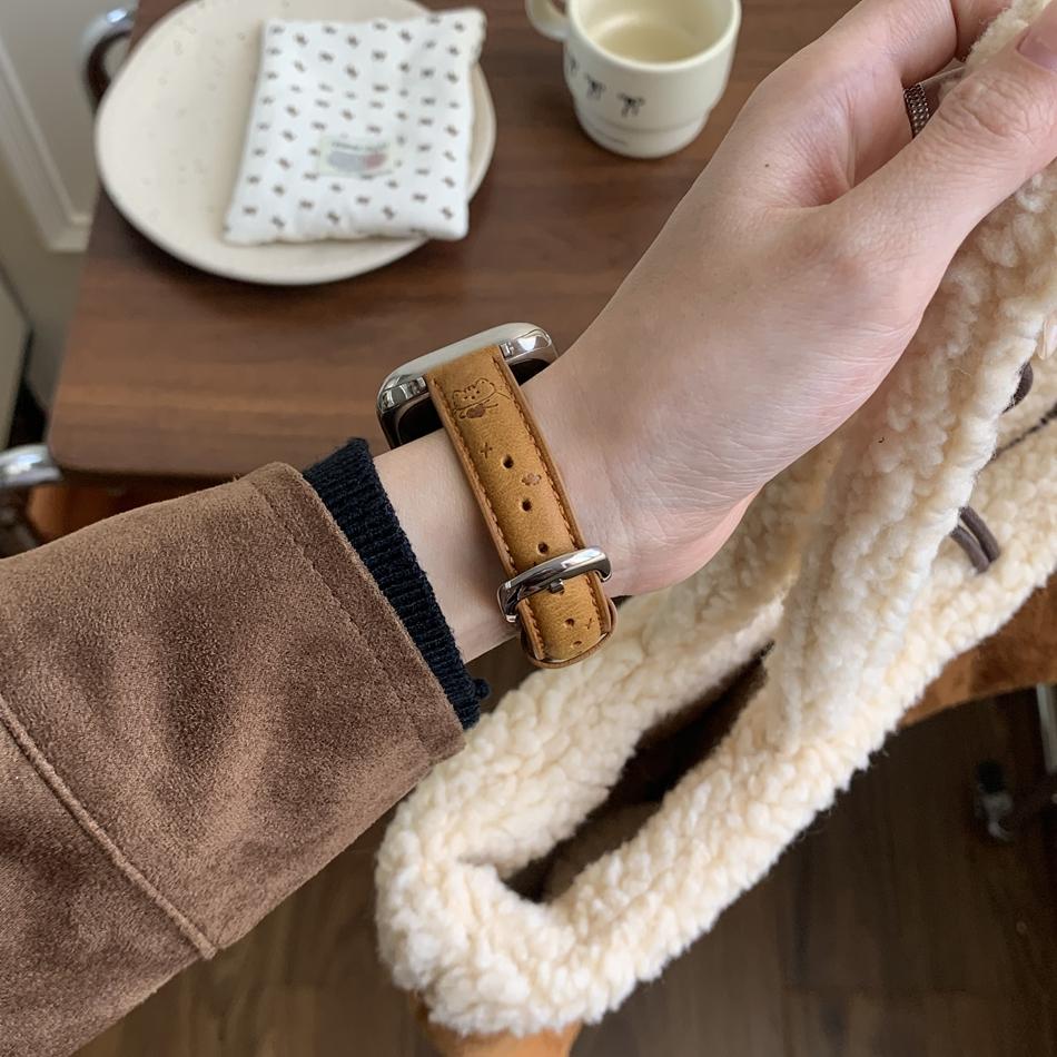 Cute Love Star Cat Pattern Leather Bracelet For Apple Watch Band Series 11/10/9/8/7/Ultra iWatch Strap 49/46/45/44/42/41/40/38mm