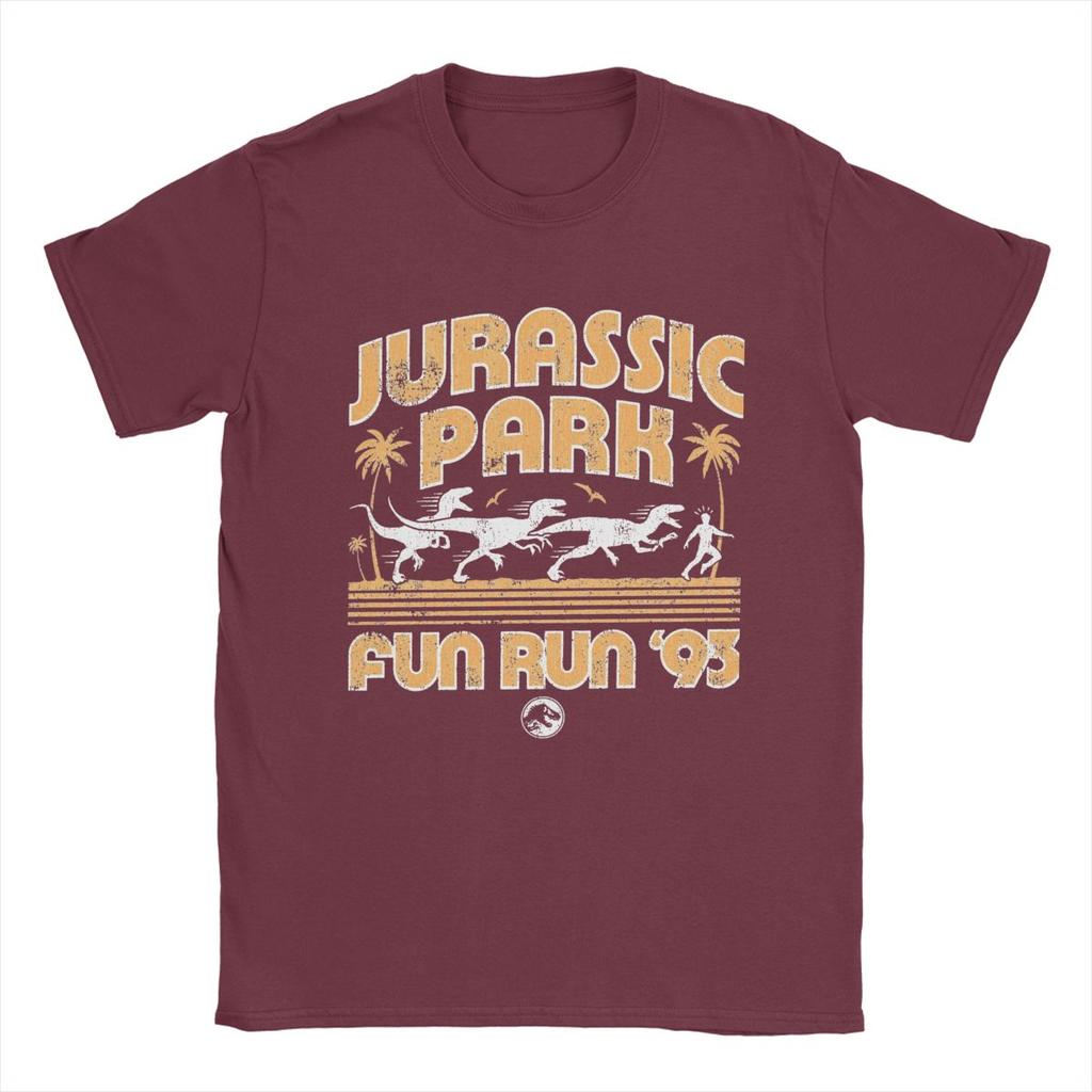 Vintage Jurassic Park Fun Run 93 T-Shirts for Men 100% Cotton T Shirt Short Sleeve Tee Shirt Graphic Printed Clothes