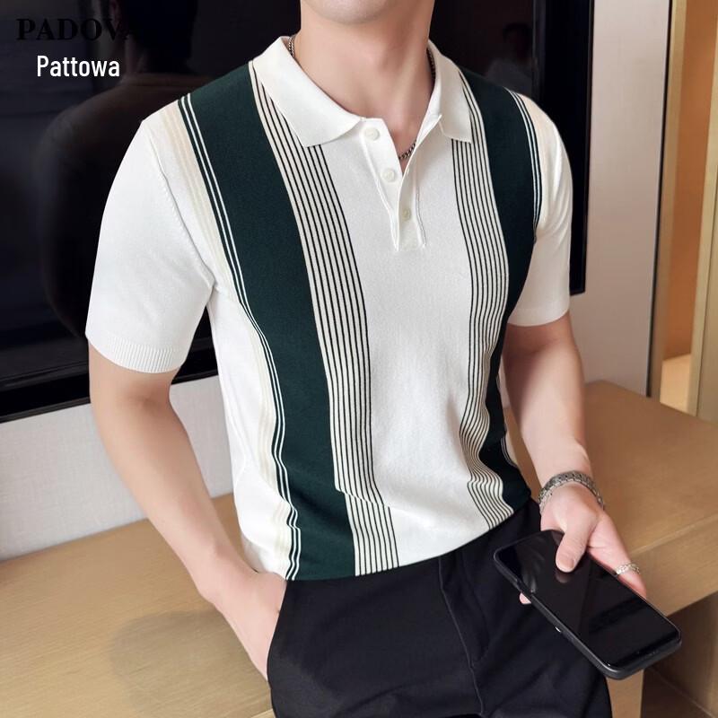 Patova Men s Slim Fit Striped Knit Short Sleeve Polo Shirt 2XL белый