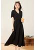 French Style V-Neck Bubble Sleeve Waist-Cinching Long Dress for Women