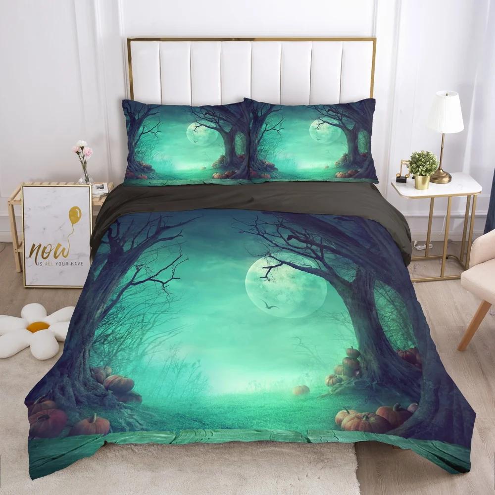 Cartoon Halloween King Queen Duvet Cover Horror Eyes Grimace Bedding Set for Children Boys Girls Scary Night Theme Quilt Cover