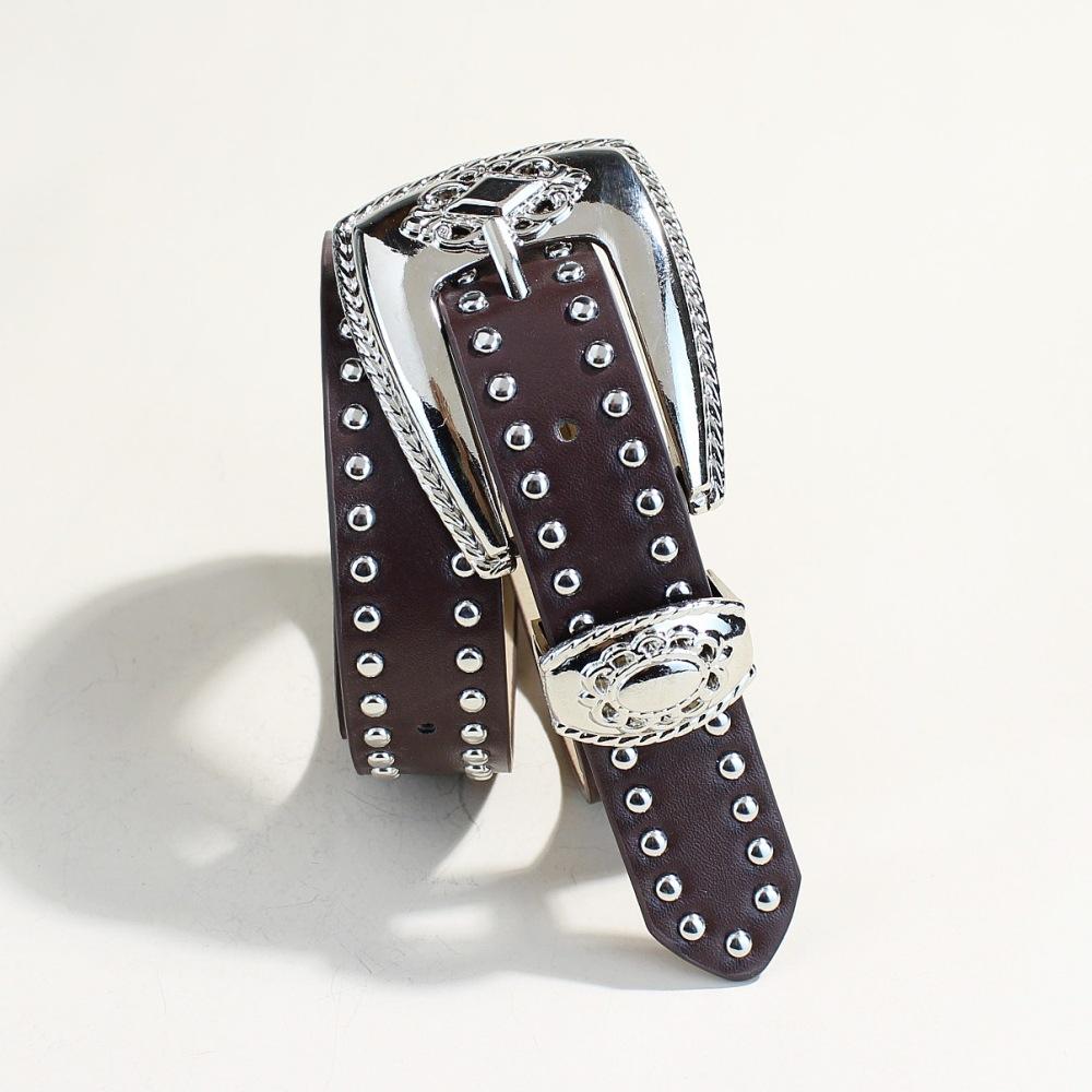 Ladies Vintage Rivet Black Belt Female Personality Hip Hop Pin Buckle Belt Unisex